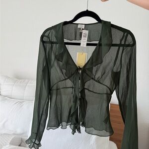 Aritzia Wilfred Frenchy Sheer Green Blouse